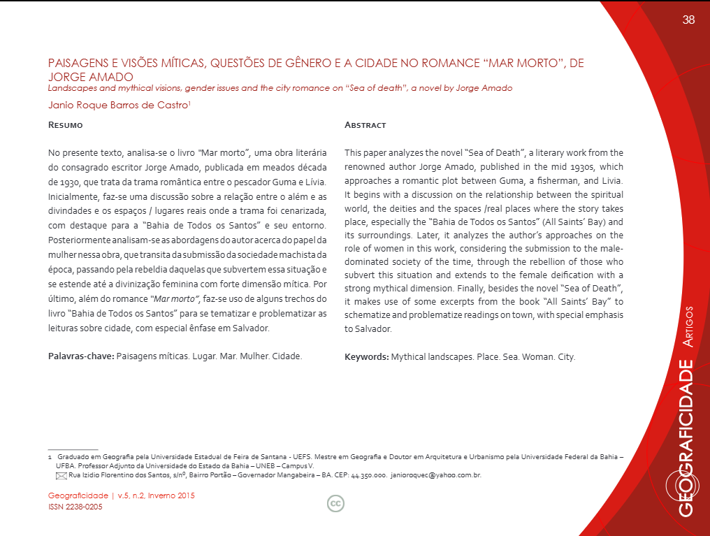 Foto artigo: "Paisagens e visões míticas, questões de gênero e a cidade no romance 'Mar Morto', de Jorge Amado"